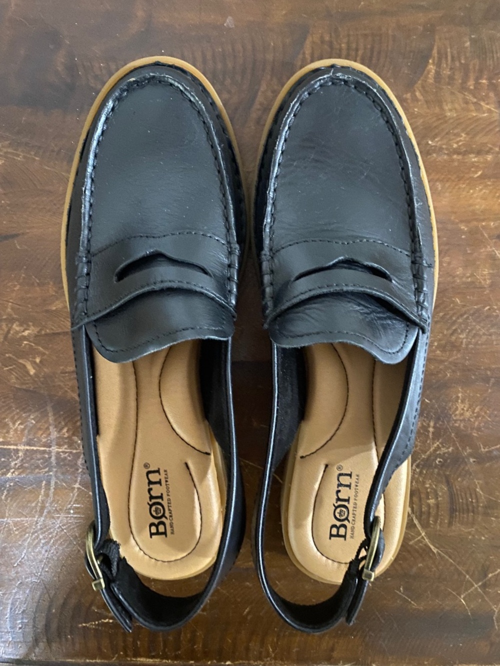 Brand New NEVER WORN Born black loafers with heel strap 8